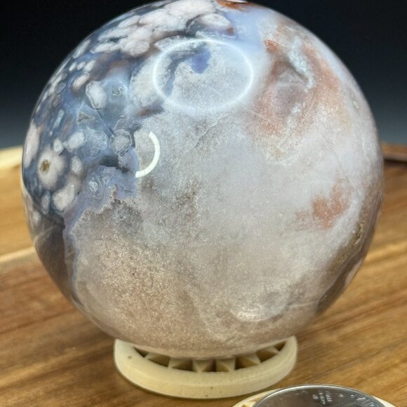 Blue Flower Agate Asterism Sakura Sphere Crystal Polished Natural 66.5mm 402.56g - Picture 7 of 11